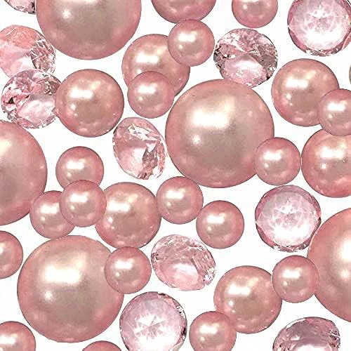 100 Floating Light Pink Pearls & Floating Matching Gems - Fills 2 Gallons of Transparent Gels for Floating Effect - With Floating Gels Measured Prep Bags - Option: 6 Submersible Fairy Lights Strings