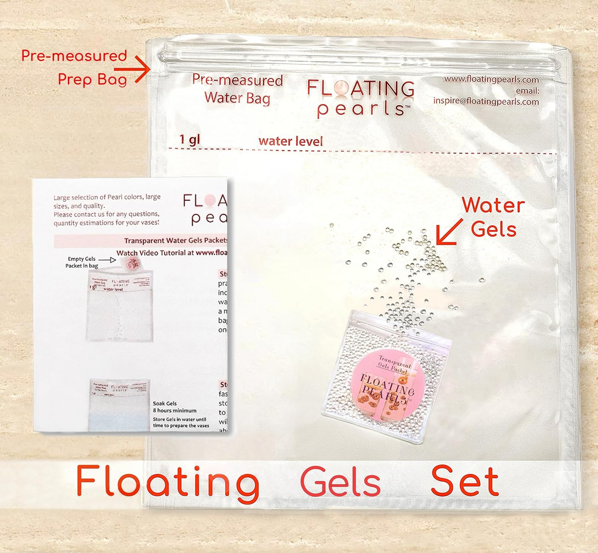 75 Floating White Seashells-White Starfish-Coral Reef-Pearls-Aqua Beads-Option to add 3 Submersible LED Fairy Lights Strings with Hidable Submersible Batteries- Fills 1 gallon of the Transparent Water Gels for the Floating Effects