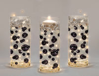 50 Floating Black Pearls-Jumbo Sizes-Fills 1 Gallon of Floating Pearls & the Transparent Gels for  the Floating Effect-With Exclusive Measured Gels Prep Bag-Option: 3 Submersible Fairy Lights Strings