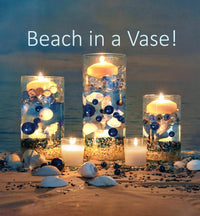 100 Floating Natural White Seashells-White Coral Reef-Pearls-Vivid Aqua Sea Color Gels-Fills 1 Gallon-With Exclusive Measured Gels Prep Bag-Option of 3 Submersible Fairy Lights Strings