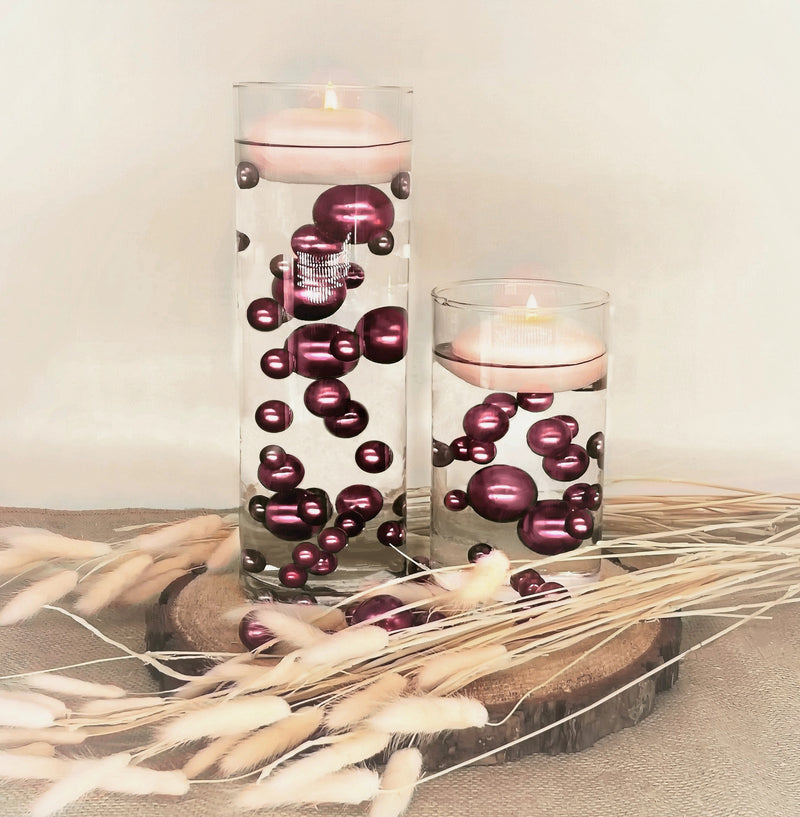 75 Floating Burgundy Pearls - Shiny - 1 Pk Fills 1 Gallon of Gels for Floating Effect - With Measured Gels Kit - Option 3 Fairy Lights - Vase Decorations