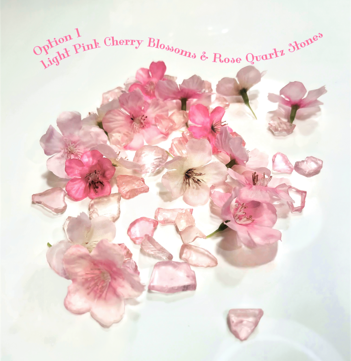 60 Floating Pink Cherry Blossoms-Matching Pink Sea Glass & Pearls-Fills 1 Gallon of the Transparent Gels for the Floating Effect-With Measured Prep Bag-Option:3 Submersible Fairy Lights