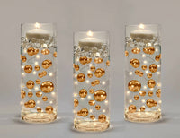 75 Floating Gold Pearls-Fills 1 Gallon of Floating Pearls and Transparent Gels for The Floating Effect-With Measured Gels Prep Bag-Option of 3 Fairy Lights Strings