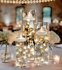 75 Floating Gold Pearls-Fills 1 Gallon of Floating Pearls and Transparent Gels for The Floating Effect-With Measured Gels Prep Bag-Option of 3 Fairy Lights Strings