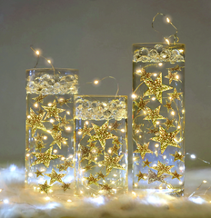 50 Floating Gold Stars- Sparkling- Large Sizes- Fills 1 Gallon of the Transparent Floating Gels for Your Vases- With Pre-Measured Prep Bags- Option of 3 Submersible LED Fairy Lights Strings with Hidable and Submersible Battery