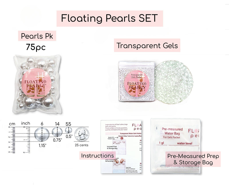 75 Floating White Pearls - Fills 1 Gallon of the Transparent Water Gels for the Floating Effect- With Exclusive Measured Prep Bags - Option: 3 Submersible Fairy Lights Strings