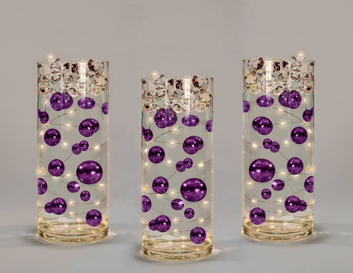 Floating Purple Plum Pearls - Shiny - 1 Pk Fills 1 Gallon of Gels for Floating Effect - With Measured Gels Kit - Option 3 Fairy Lights - Vase Decorations