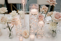 100 Floating Rose Gold Pearls & Floating Rose Gold Gems- Option of 6 Submersible Fairy Lights Strings Hidable Submersible Batteries- 2 Gallons of Transparent Water Gels for Vases