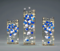 100 Floating Royal Blue Gems & White Pearls-Shiny-Jumbo Sizes-Fills 2 Gallons of Transparent Gels for the Floating Effect-With Gels Prep Bags-Option: 6 Submersible Fairy Lights Strings