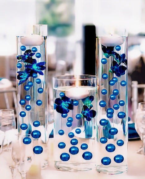 75 Floating Royal Blue (Navy) Pearls-Shiny-Jumbo Sizes-Fills 1 Gallon of Floating Pearls & Transparent Gels for Your Vases-With Transparent Gels Floating Kit-Option: 3 Submersible Fairy Lights Strings