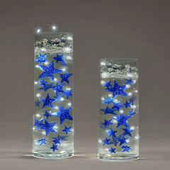 50 Blue Floating Stars-Sparkling Large Size-Fills 1 Gallon for Your Vases-Including Transparent Floating Gels Kit-Option 3 Submersible LED Fairy Lights Strings with Hidable and Submersible Battery