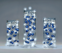 75 Floating Royal Blue (Navy) Pearls-Shiny-Jumbo Sizes-Fills 1 Gallon of Floating Pearls & Transparent Gels for Your Vases-With Transparent Gels Floating Kit-Option: 3 Submersible Fairy Lights Strings