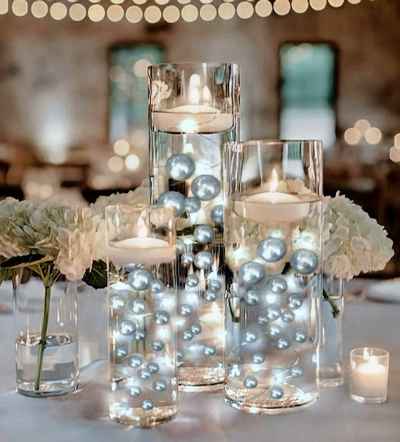 50 Floating Silver Pearls-Fills 1 Gallon of Floating Pearls & Transparent Gels for the Floating Effect-With Measured Gels Prep Bag-Option 3 Submersible Fairy Lights Strings