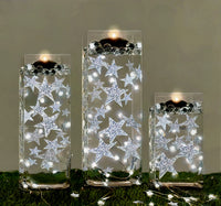 50 Floating Silver Stars Glitter-Fills Gallons for Your Vases With Transparent Floating Gels Kit+ Option 3 Submersible LED Fairy Lights Strings with Hidable and Submersible Battery