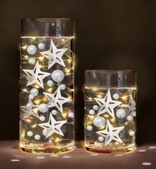 40pc Floating White Stars & Pearls- With Transparent Water Gels Fills 1 Gallon for Your Vases- Option 3 Submersible LED Fairy Lights Strings with Hidable and Submersible Battery