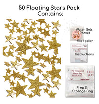 50 Floating Gold Stars- Sparkling- Large Sizes- Fills 1 Gallon of the Transparent Floating Gels for Your Vases- With Pre-Measured Prep Bags- Option of 3 Submersible Fairy Lights Strings