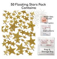 50 Floating Gold Stars- Sparkling- Large Sizes- Fills 1 Gallon of the Transparent Floating Gels for Your Vases- With Pre-Measured Prep Bags- Option of 3 Submersible LED Fairy Lights Strings with Hidable and Submersible Battery