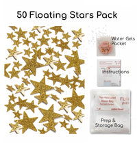 50 Floating Gold Stars- Sparkling- Large Sizes- Fills 1 Gallon of the Transparent Floating Gels for Your Vases- With Pre-Measured Prep Bags- Option of 3 Submersible Fairy Lights Strings