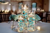100 Floating Turquoise Blue Pearls and Sparkling Gems Large Sizes- Option of 6 Submersible Fairy Lights Strings Hidable Submersible Batteries- 2 Gallons of Transparent Water Gels for Vases