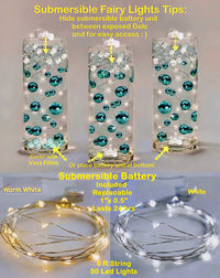 100 Floating White Pearls and Sparkling Gems - Fills 2 Gallons of the Transparent Water Gels for the Floating Effect- With Exclusive Measured Prep Bags - Option: 6 Submersible Fairy Lights Strings