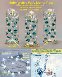 75 Floating White Seashells-White Starfish-Coral Reef-Pearls-Aqua Beads-Option to add 3 Submersible LED Fairy Lights Strings with Hidable Submersible Batteries- Fills 1 gallon of the Transparent Water Gels for the Floating Effects