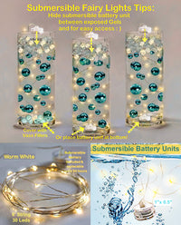 75 Floating Gold Pearls Large Sizes- Option of 3 Submersible Fairy Lights Strings Hidable Submersible Batteries- 1 Gallon of Transparent Water Gels for Vases