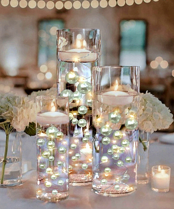 75 Floating White Pearls - Fills 1 Gallon of the Transparent Water Gels for the Floating Effect- With Exclusive Measured Prep Bags - Option: 3 Submersible Fairy Lights Strings