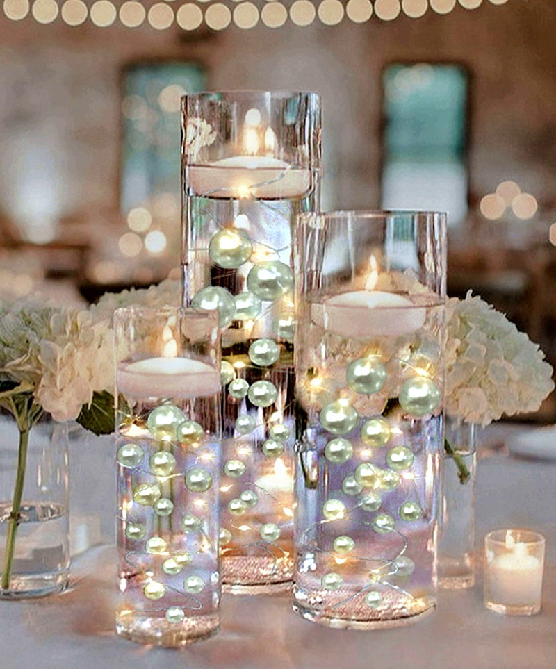 75 Floating White Pearls - Fills 1 Gallon of the Transparent Water Gels for the Floating Effect- With Exclusive Measured Prep Bags - Option: 3 Submersible Fairy Lights Strings