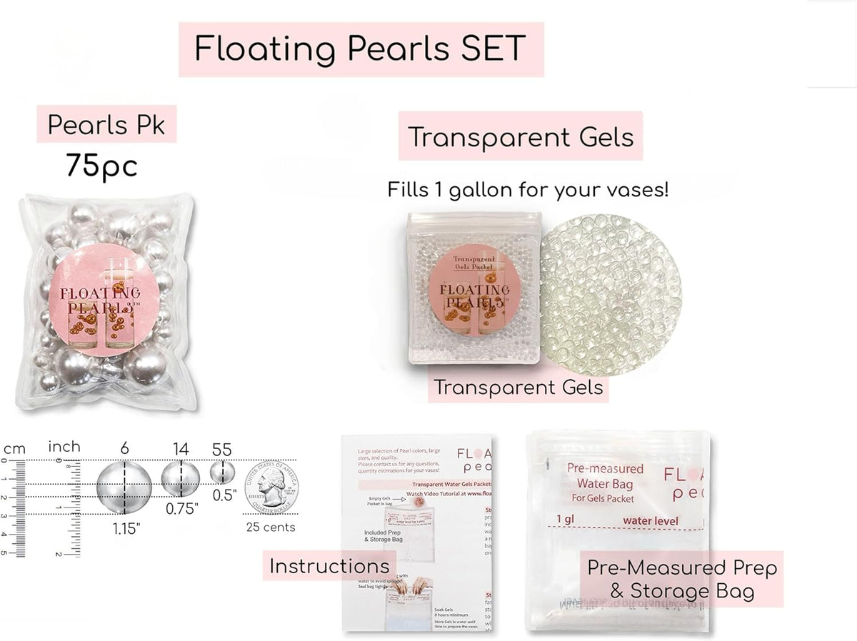 75 Floating Black Pearls Large Sizes- Fills 1 Gallon of the Floating Transparent Water Gels for Your Vases- Option 3 Submersible Fairy Lights Strings Hidable