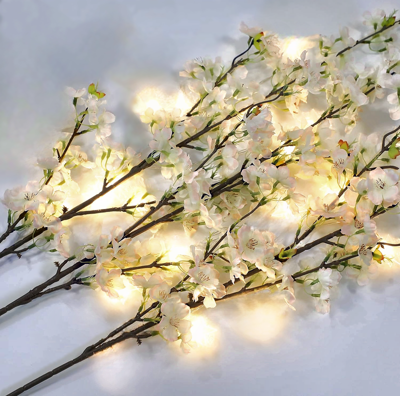 60 Floating White/Ivory/Pink Cherry Blossoms Flowers with Matching Pearls or Tumbled Glass-Fills 1 Gallon of Floating Gels for the Floating Effect-With Exclusive Measured Floating Prep Bag-Option:3 Submersible Fairy Lights Strings