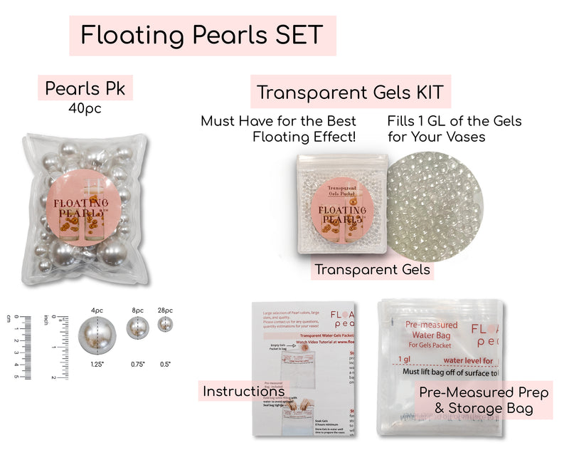 Floating Metallic Rose Gold Pearls - 1 Pk Fills 1 GL for Your Vase - With Transparent Gels Measured Kit - Option of Fairy Lights