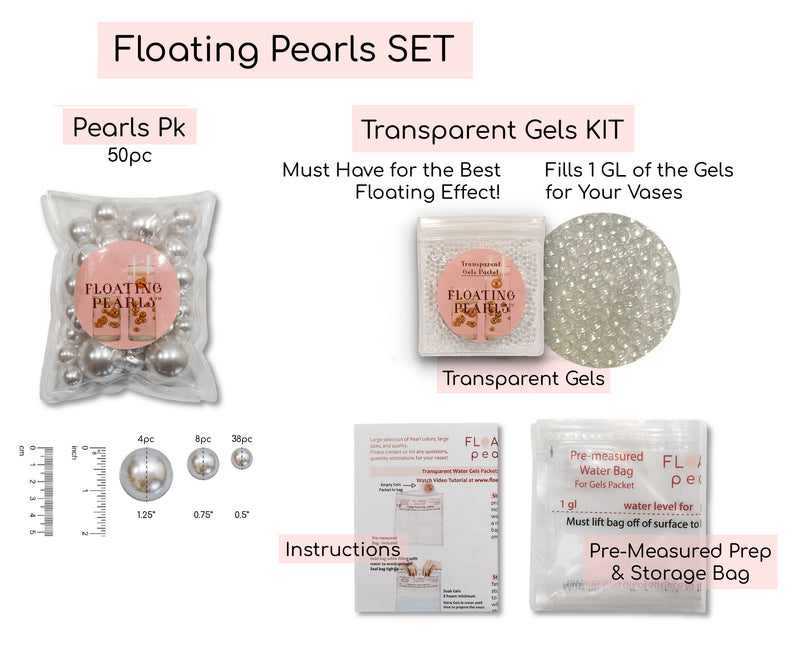 75 Floating Gold Pearls-Fills 1 Gallon of Floating Pearls and Transparent Gels for The Floating Effect-With Measured Gels Prep Bag-Option of 3 Fairy Lights Strings