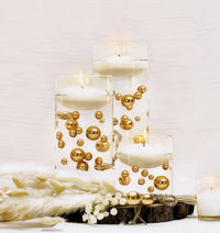 75 Floating Gold Pearls - Fills 1 Gallon of the Transparent Water Gels for the Floating Effect- With Exclusive Measured Prep Bags - Option: 3 Submersible Fairy Lights Strings