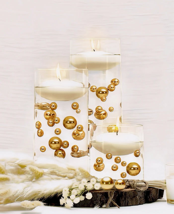 75 Floating Gold Pearls - Fills 1 Gallon of the Transparent Water Gels for the Floating Effect- With Exclusive Measured Prep Bags - Option: 3 Submersible Fairy Lights Strings