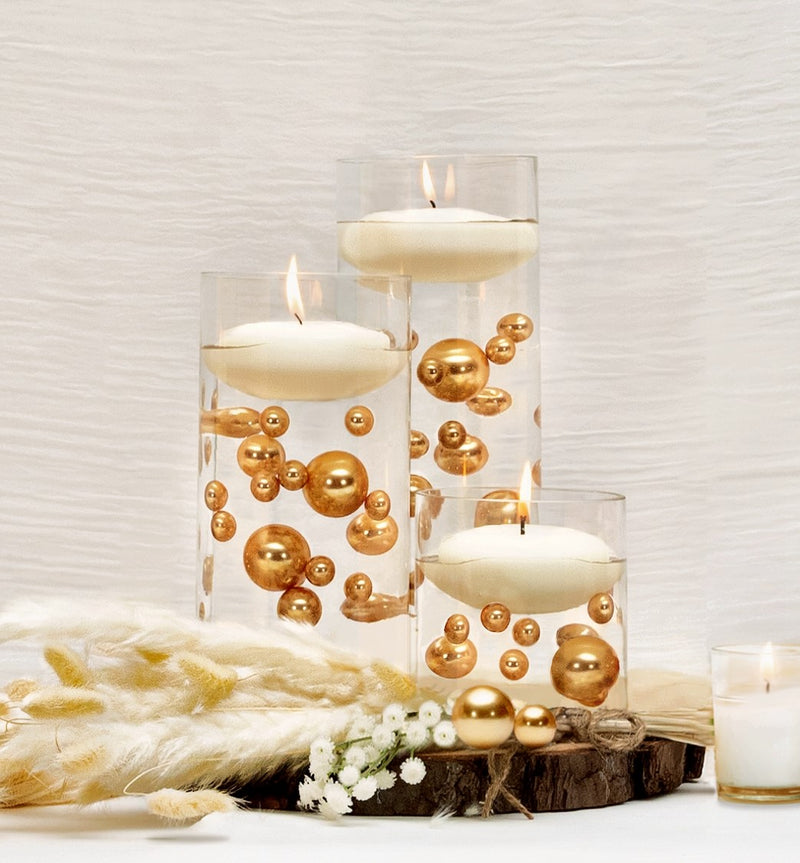 100 "Floating" Gold Pearls & Matching Sparkling Gem Accents - With Measured Gels Kit - Option 6 Fairy Lights - Vase Decorations