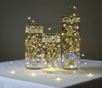 50 Floating Gold Stars- Sparkling- Large Sizes- Fills 1 Gallon of the Transparent Floating Gels for Your Vases- With Pre-Measured Prep Bags- Option of 3 Submersible LED Fairy Lights Strings with Hidable and Submersible Battery