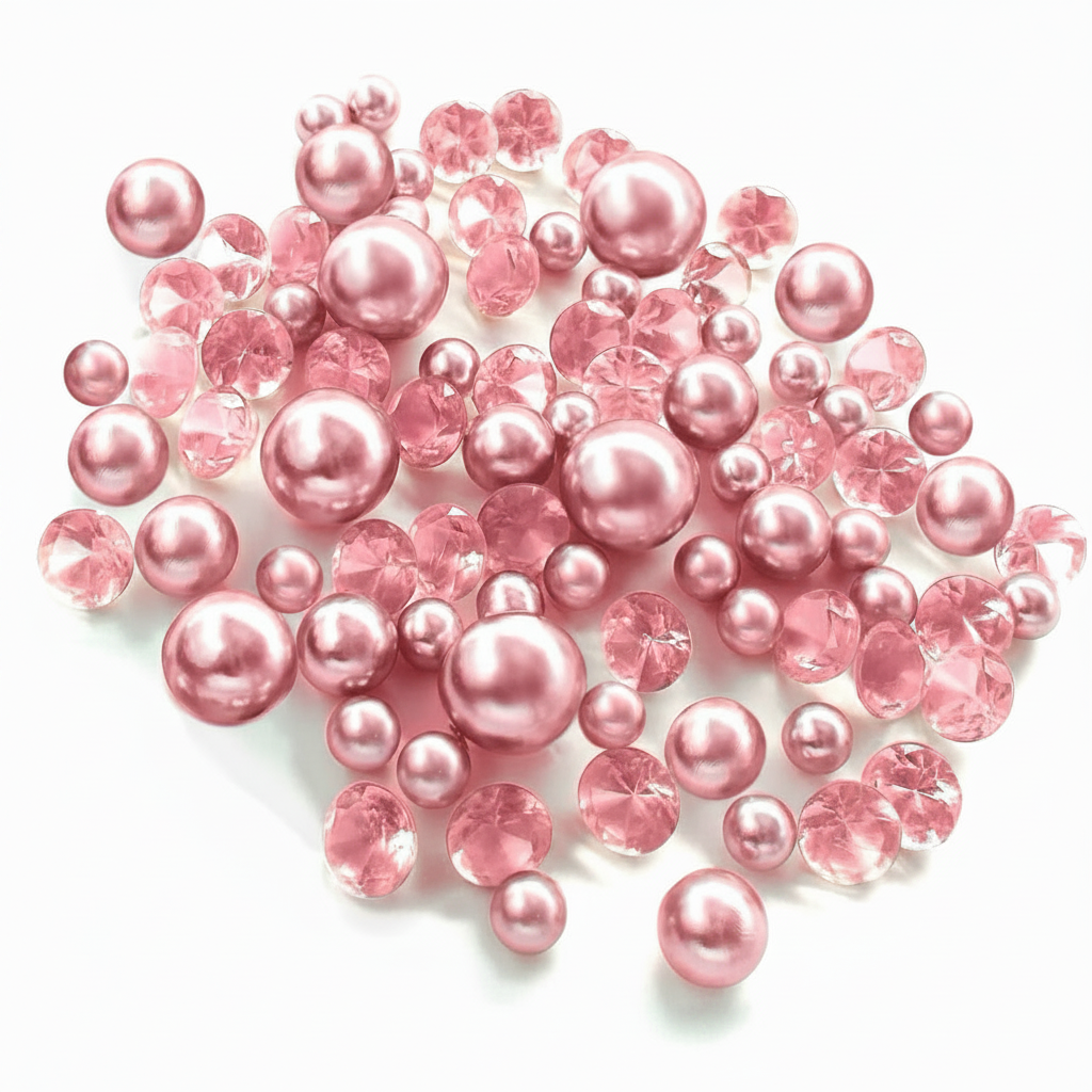 100 Floating Light Pink Pearls & Pink Sparkling Gems-Large-Option of 3 Submersible LED Fairy Lights Strings with Hidable Submersible Batte-Fills 2 Gallons of Transparent Water Gels for your Vases