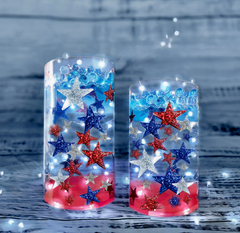 75 Floating Glitter Patriotic Stars & Red/Blue Color Effects- Fill 1 Gallon of Transparent Gels for Floating Effect-With Measured Floating Gels Bag-Option 3 Submersible LED Fairy Lights Strings with Hidable and Submersible Battery