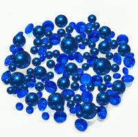 100 Floating Royal Blue/Navy Pearls and Matching Gems-Fills 2 Gallons of The Most Transparent Gels for The Floating Effect-With Gels Measured Prep Bags-Option: 6 Submersible Fairy Lights Strings