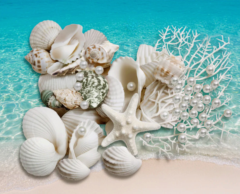 75 Floating White Seashells-White Starfish-Coral Reef-Pearls-Aqua Beads-Option to add 3 Submersible LED Fairy Lights Strings with Hidable Submersible Batteries- Fills 1 gallon of the Transparent Water Gels for the Floating Effects