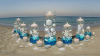 75 Floating White Seashells-White Starfish-Coral Reef-Pearls-Aqua Beads-Option to add 3 Submersible LED Fairy Lights Strings with Hidable Submersible Batteries- Fills 1 gallon of the Transparent Water Gels for the Floating Effects