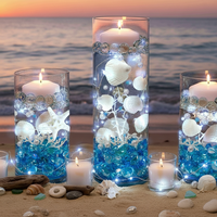 50 Floating White Seashells/Starfish/Coral Reef/Pearls/Aqua Blue Beads-Option: 3 Submersible LED Fairy Lights Strings/Hidable Submersible Batteries-Makes 1 Gallon of the Transparent Water Gels for the Floating Effects