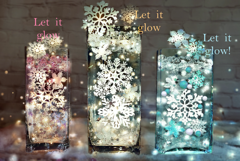 50 Floating Sparkling Snowflakes-Aqua Blue Pearls-Snowballs-Fills 1 Gallon-With Transparent Gels Floating Kit-Option: 3 Floating Submersible Fairy Lights-Vase Decorations