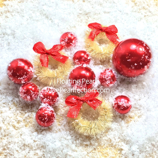 "Floating" Rustic Miniature Wreaths & Snow Winter Wonderland for Centerpieces