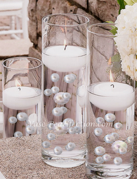 100 "Floating" White Pearls and Matching Gems-Shiny-Fills 2 Gallons of Floating Pearls, Gems and the Transparent Gels for Vases-With Exclusive Gels Prep Bags-Option: 6 Submersible Fairy Lights Strings