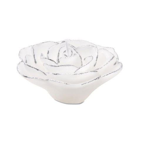 3" Flower Floating Candles- White with Silver Trim. Set of 3- Unscented