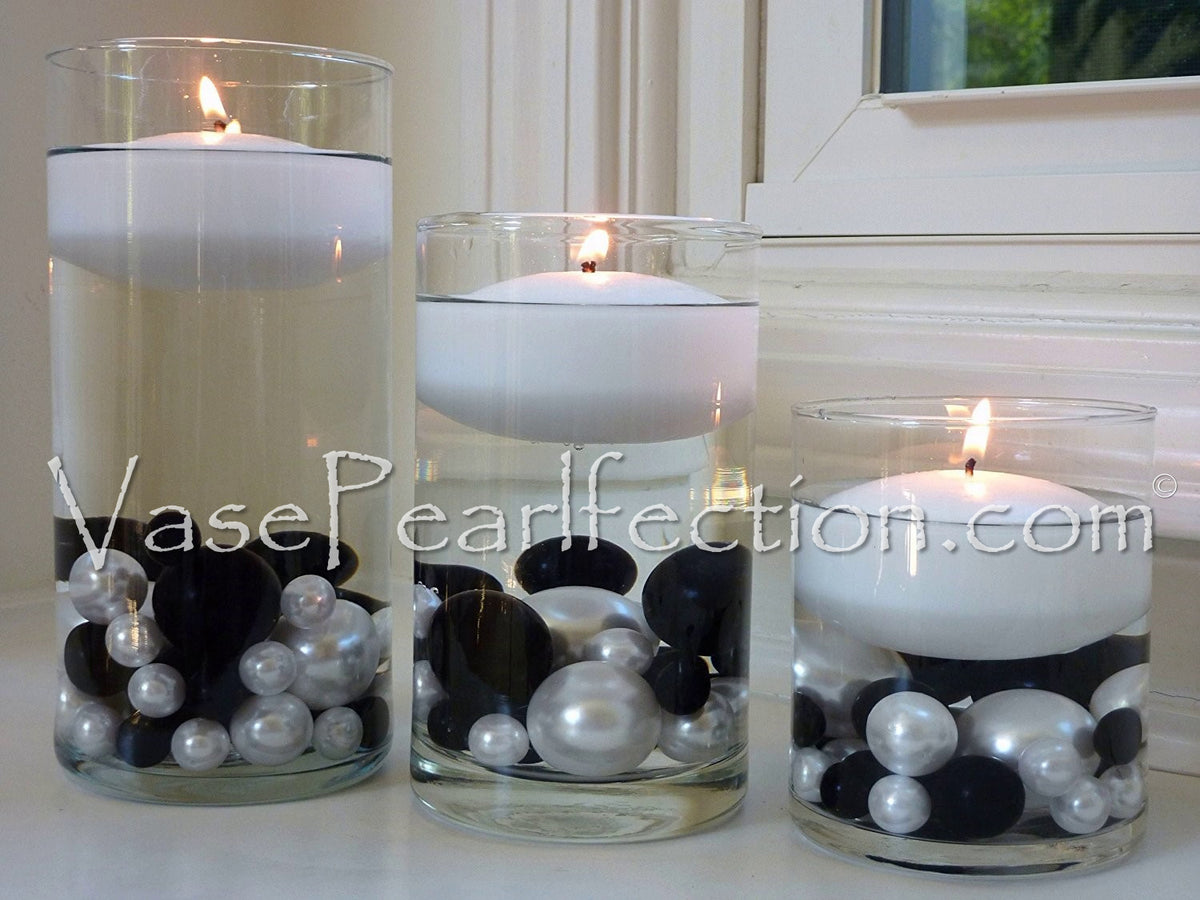 50 Floating Black Pearls-Jumbo Sizes-Fills 1 Gallon of Floating Pearls & the Transparent Gels for  the Floating Effect-With Exclusive Measured Gels Prep Bag-Option: 3 Submersible Fairy Lights Strings