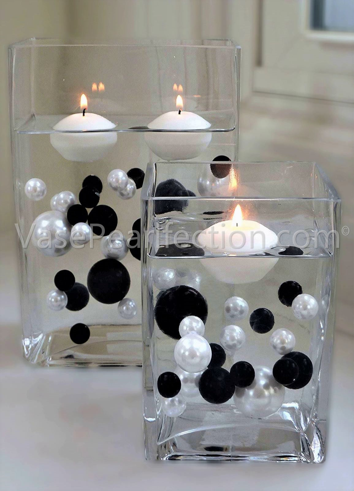 50 Floating Black Pearls-Jumbo Sizes-Fills 1 Gallon of Floating Pearls & the Transparent Gels for  the Floating Effect-With Exclusive Measured Gels Prep Bag-Option: 3 Submersible Fairy Lights Strings