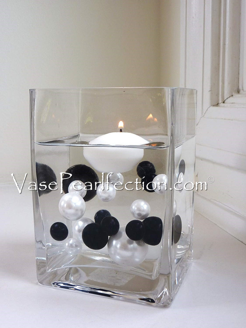 50 Floating Black Pearls-Jumbo Sizes-Fills 1 Gallon of Floating Pearls & the Transparent Gels for  the Floating Effect-With Exclusive Measured Gels Prep Bag-Option: 3 Submersible Fairy Lights Strings