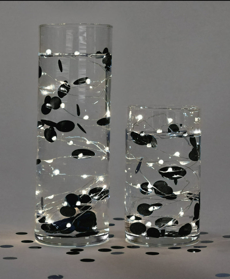 Floating Metallic Black Confetti Set-Each 2000pc-Fills 1 GL for Your Vases-Option of Fairy Lights-Vase Decorations-Table Scatter